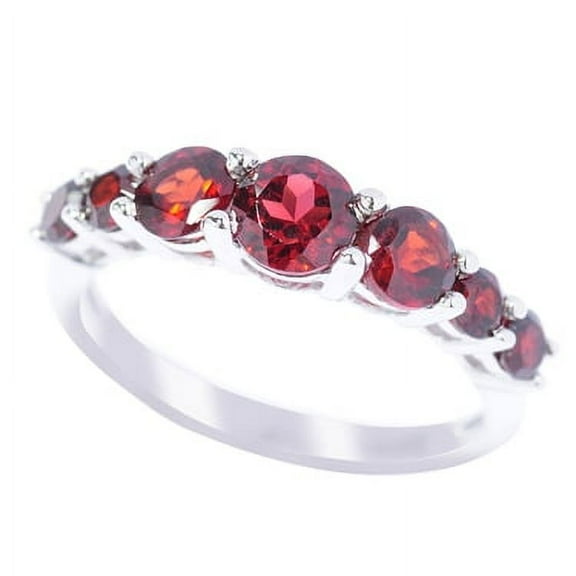 Sterling Silver with Natural Garnet Graduated Seven Stone Stackable Band Ring
