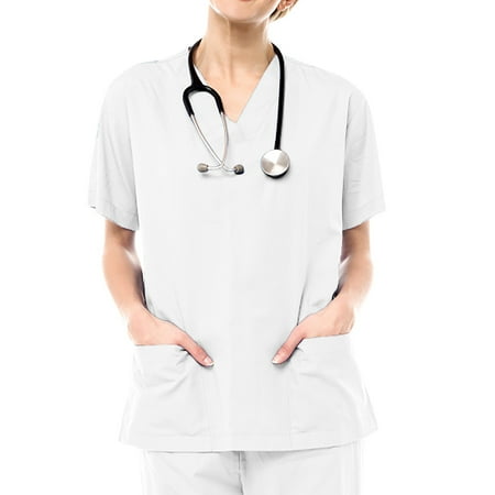 

WEPRO Men Women Short Sleeve V-Neck With Pocket Nursing Uniform Blouse Scrub Tops