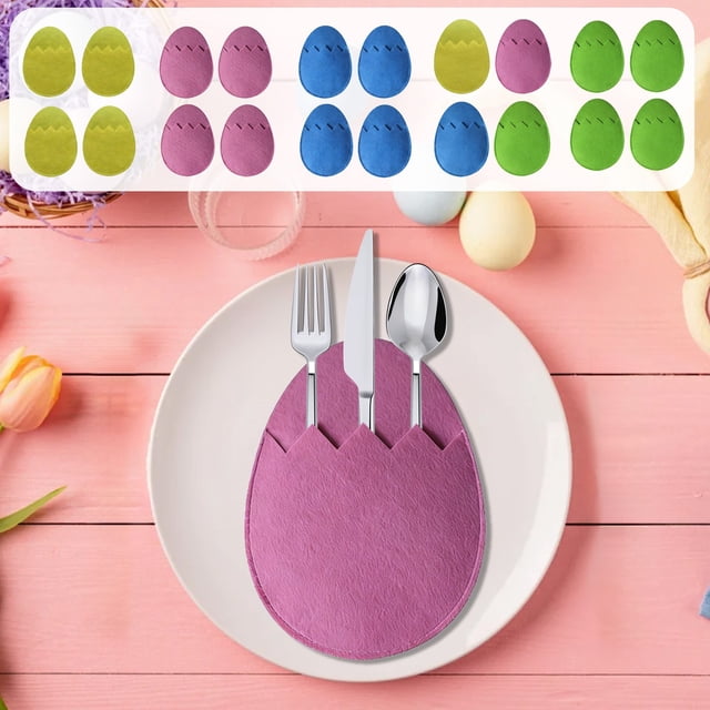 Juego de 4 bolsillos para cubiertos de cubiertos de huevos de Pascua: bolsas para cubiertos de tela 7.87x5.51 in, decoración festiva para la mesa, suministros para poner la mesa de fiesta de primavera