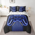 thumbnail image 2 of Castle Fairy Hexagon Gamepads Bedding Comforter Set,Black Blue Gamepads Queen Bedding Sets, 2 of 8