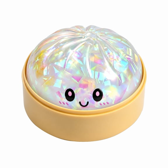 HOXZODT White Glitter Dumpling Squishy Toy, Squeeze Stress Relief Fidget Toy with Steamer Basket, Relaxing Decompression Gift for Kids Teens Adults Kids Adults Family Fun