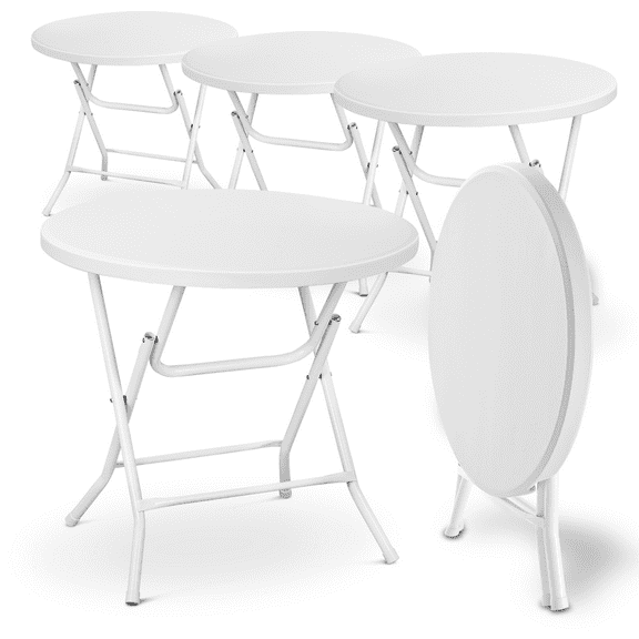 MoNiBloom 2.6Ft Outdoor Round Folding Table Set of 5, Portable Banquet and Event Commercial Card Dining Desk, White