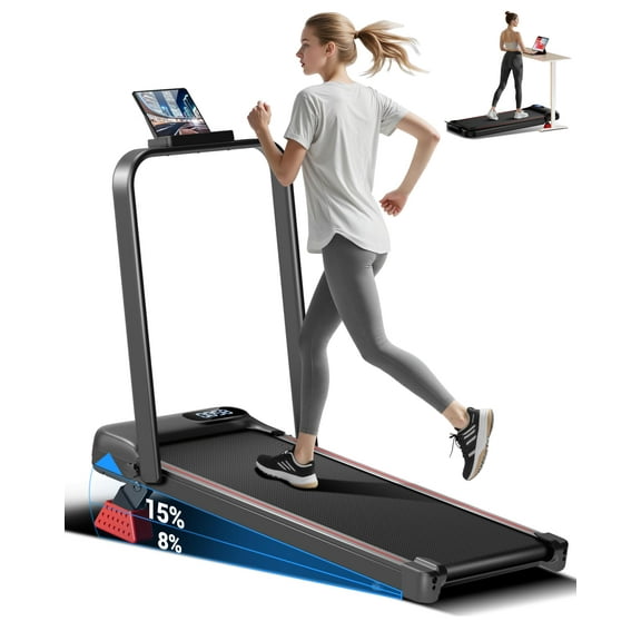 15% Incline Walking Pad Treadmill with Handle Bar - 2.5HP Quiet Folding Treadmill for Home Office Under Desk Portable Walking Pad with 300LBS Capacity