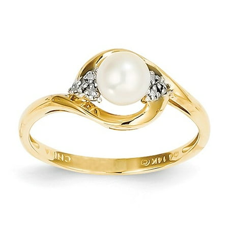 14k Yellow Gold 6x4 Oval Diamond & Pearl Ring Carat Wt- 0.02ct
