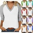 thumbnail image 1 of Fanxing 3/4 Length Sleeve Womens Tops Breathable Color Block V Neck T Shirts Fashion Raglan Sleeve Tshirts Blue,M, 1 of 8