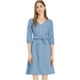 thumbnail image 1 of Vestido Camisero Con Cinturón Cuello Pico Botones Abajo Manga 3/4 Para Mujer Azul S, 1 of 7