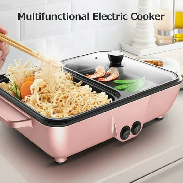 Tomfoto Electric Grill Pan 2 Speed Household Multifunctional Small 2L Hot  Pot Barbecue One Pot 1200W High Power Dormitory Mini Barbecue Machine 