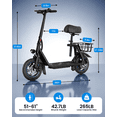 thumbnail image 3 of MIHOVER 12" Electric Scooter with Seat for Adults, 450W 16MPH, 15 Mile Range, UL2272 Certified, Comfortable Commuter Scooter with Adjustable Large Seat, 265LB Load - Black, 3 of 10