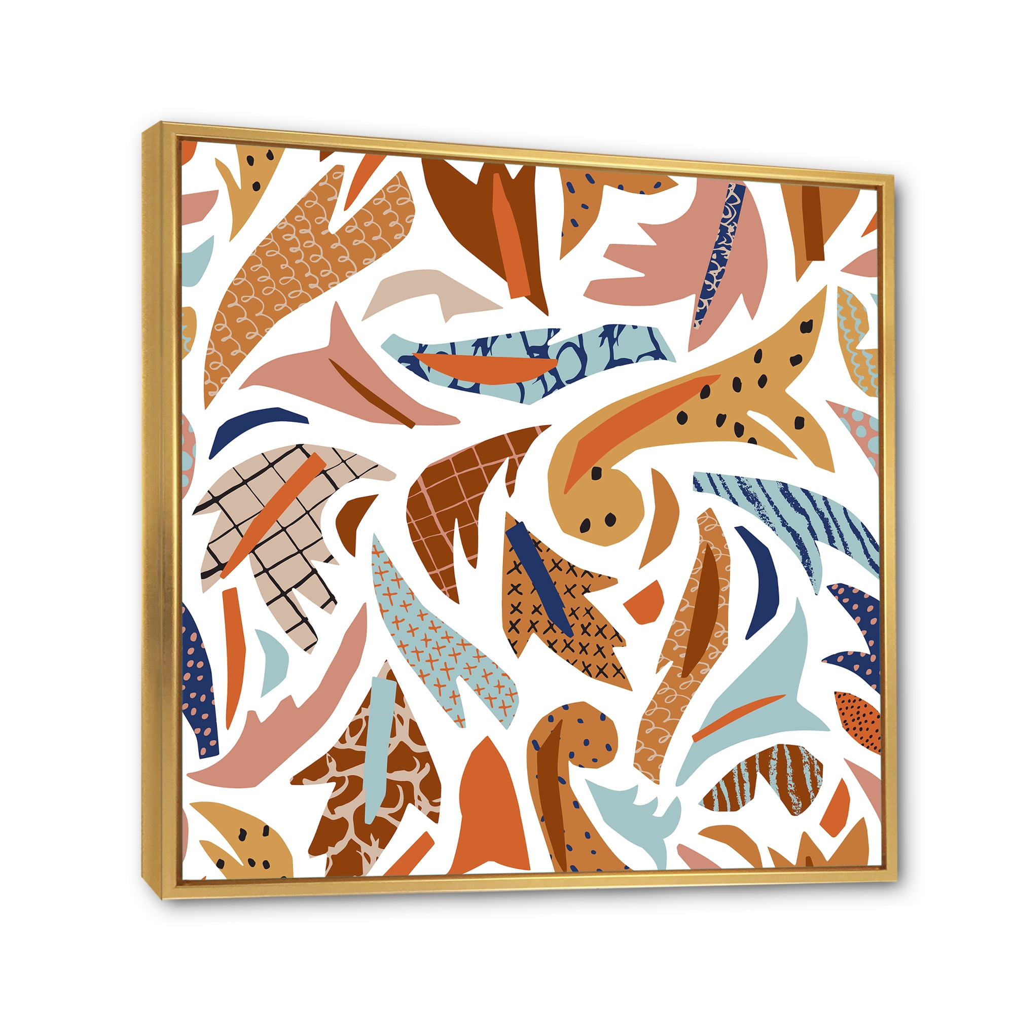 Designart 'Baroque Inspired Stylized Doodles Shapes' Bohemian & Eclectic Framed Canvas Wall Art Print
