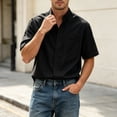 thumbnail image 2 of LODIENY Oversized 5XL Button Down Shirts for Men with Pocket Short Sleeve Casual Stylish Shirt Loose Fit Band Neck Summer Beach Wedding Tops Black XXXL, 2 of 8