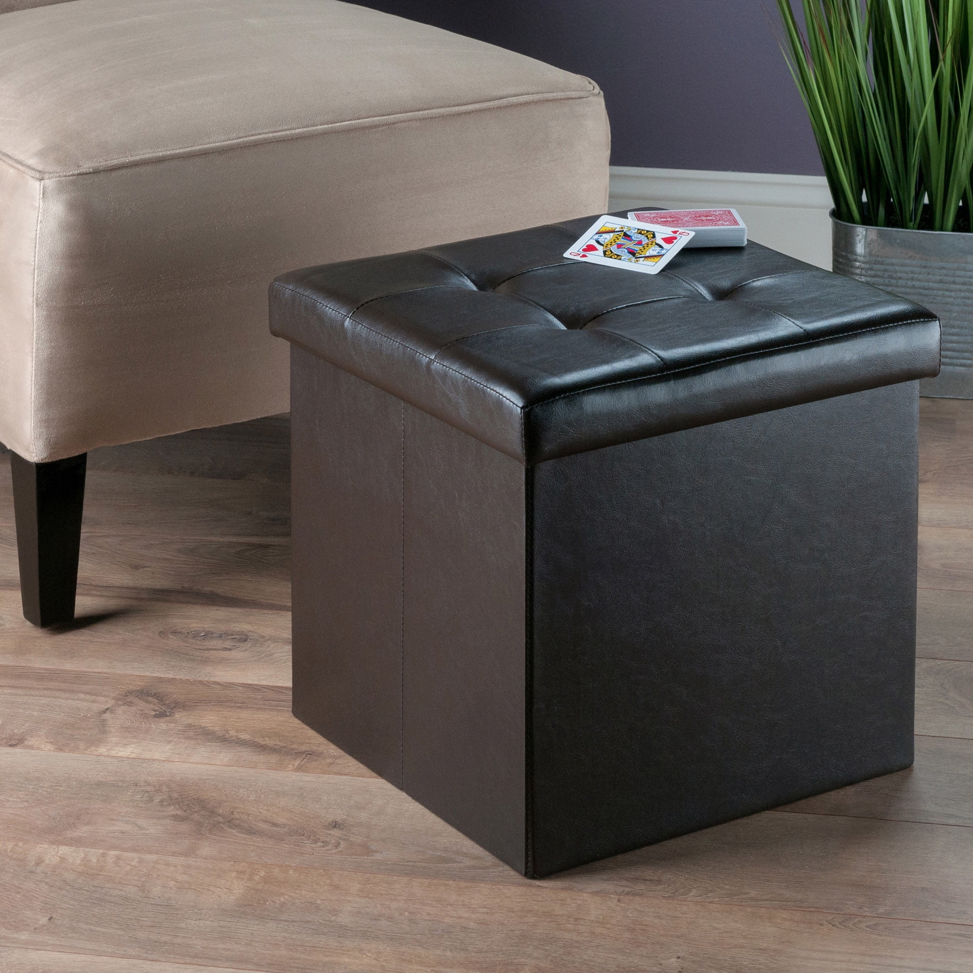 Winsome Wood Ashford Square Storage Ottoman, Espresso Faux Leather
