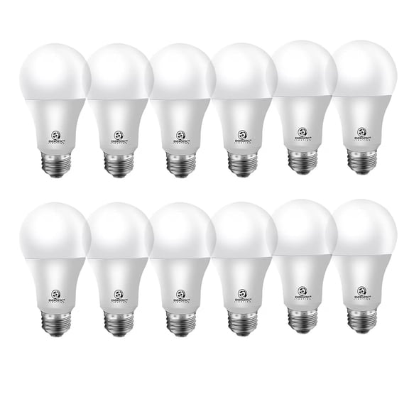 Energetic A19 LED Light Bulb, Standard, 75W Equivalent 10w, Non-Dimmable, 1200lm, 5000K, E26 Medium Base, UL Listed, 12-Pack