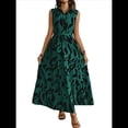 thumbnail image 2 of Vestido Maxi Floral de Verano para Mujer, Cuello Abotonado, Cintura Anudada, Volantes Escalonados, Sin Mangas, Estilo Bohemio, Verde Talla S, 2 of 9