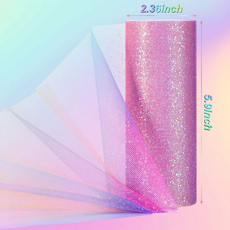 6Inch x 10 Yard Rainbow Glitter Tulle Ribbon Rolls Gradient Tulle