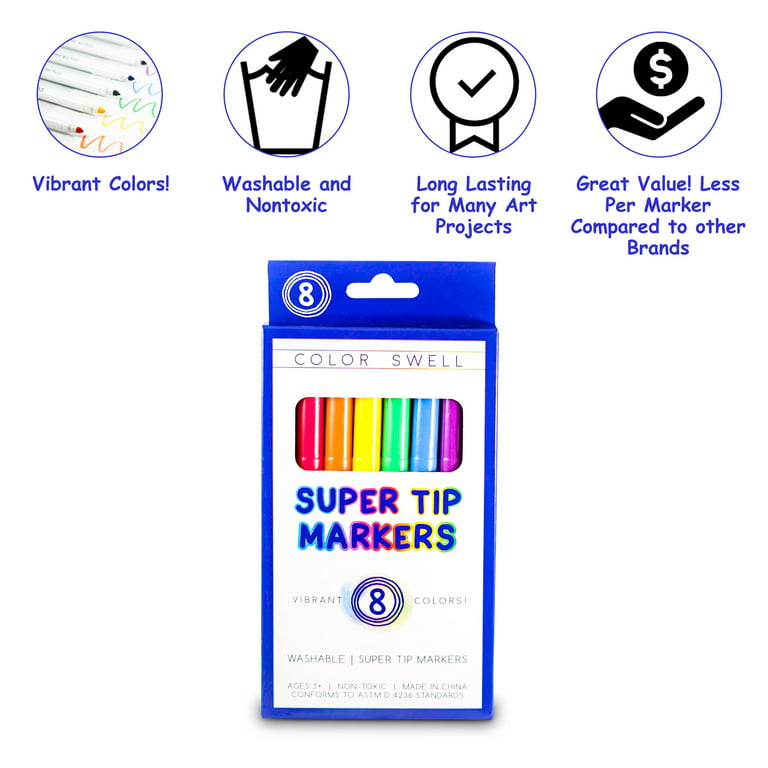 Color Swell Super Tip Washable Markers Bulk Pack 18 Boxes of 8 Vibrant Colors (144 Total)