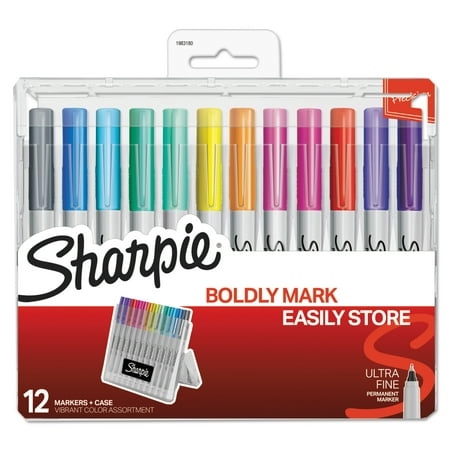 Sharpie Permanent Markers with Storage Case, Ultra Fine, Assorted, Vibrant, 12/Pack (Best Way To Store Sharpies)