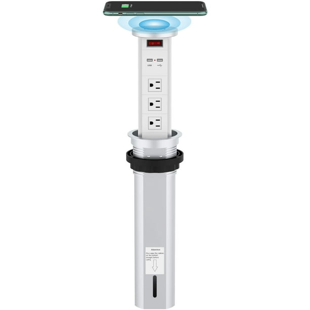 Automatic Raising Surge Protector Pop Up Retractable Recessed Power Strip Socket 2 Usb Charging Stations And 3 Ac Plug With Wireless Charger For Kitchen Island Conference Table Com Automatic Raising Surge Protector Pop, Kitchen Island Protector