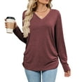 thumbnail image 5 of Joyutrip Women V Neck Long Sleeves Solid Color Ruched Tunic Top, 5 of 6