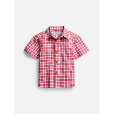 Wonder Nation Boys' Button Front Cotton Shirt with Short Sleeves, Sizes 4-18 & Husky