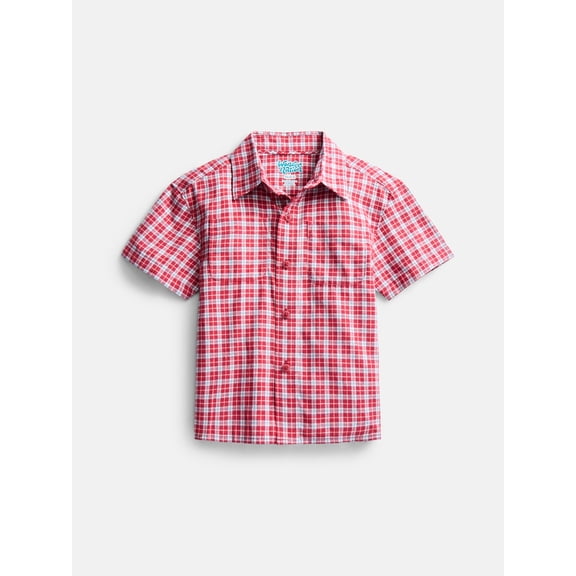 Wonder Nation Boys' Button Front Cotton Shirt with Short Sleeves, Sizes 4-18 & Husky
