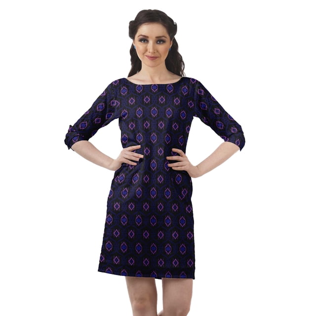 Moomaya Robe d'Été pour Femmes à Manches 3/4, Robe Droite Décontractée avec Poches