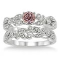 thumbnail image 2 of 1.25 Carat Morganite & Diamond Antique Flower Bridal Set on 10k White Gold, 2 of 3
