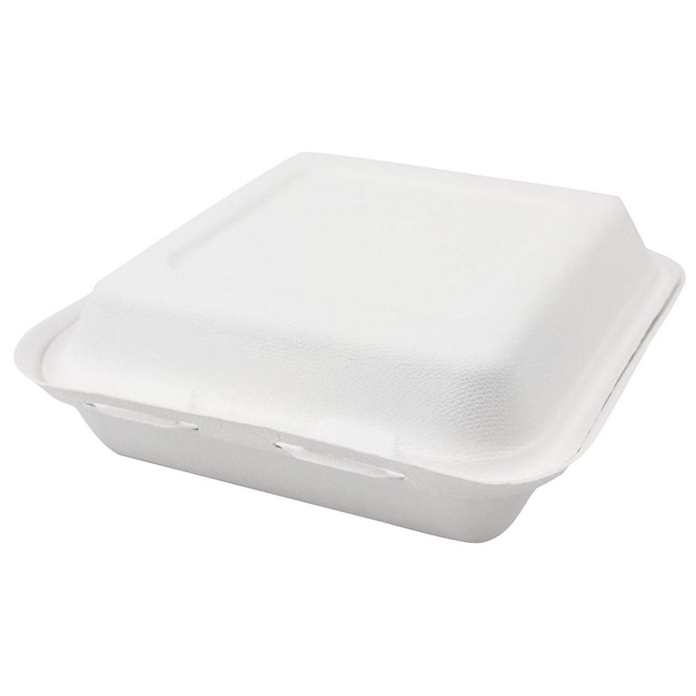 Clamshell Hinged Box Containers To Go Take Out Food Restaurant Case  Disposable Boxes 8x8 (3 Compartments) 100 Count
