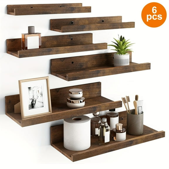 ​​6-Pack Floating Shelves | 6 Sizes Wall-Mounted Set | Multi-Space Storage for Living Room & Bedroom​​