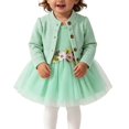 thumbnail image 5 of Toddler Girl 2 Piece Princess Outfit Long Sleeve Knit Cardigan Floral Waist Sleeveless Tulle Dress Fall Clothes Set for 3 Months To 3 Years Green, 5 of 6