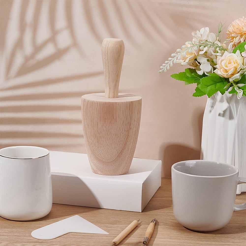 Cup Pottery Tool Wood Curved Plaster Tools Wooden Pottery Shaper Tools with Handle Blanched Almond Ceramics Shaping Tool for DIY Handmade Mugs Vases Clay 3.89"x8.54" DIY