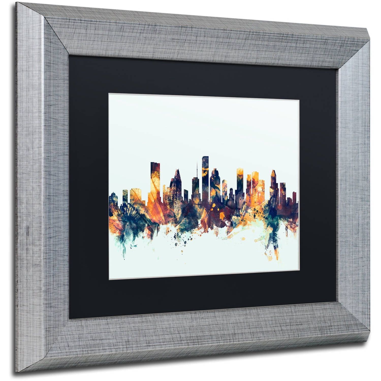 Trademark Fine Art "Houston Texas Skyline Blue" Canvas Art by Michael Tompsett, Black Matte, Silver Frame
