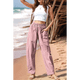 thumbnail image 5 of Pantalones de Verano para Mujer, para Vacaciones en la Playa, Cintura Alta, Pierna , Estampados, Holgados, Informales, Estilo Palazzo. Rosa S, 5 of 8