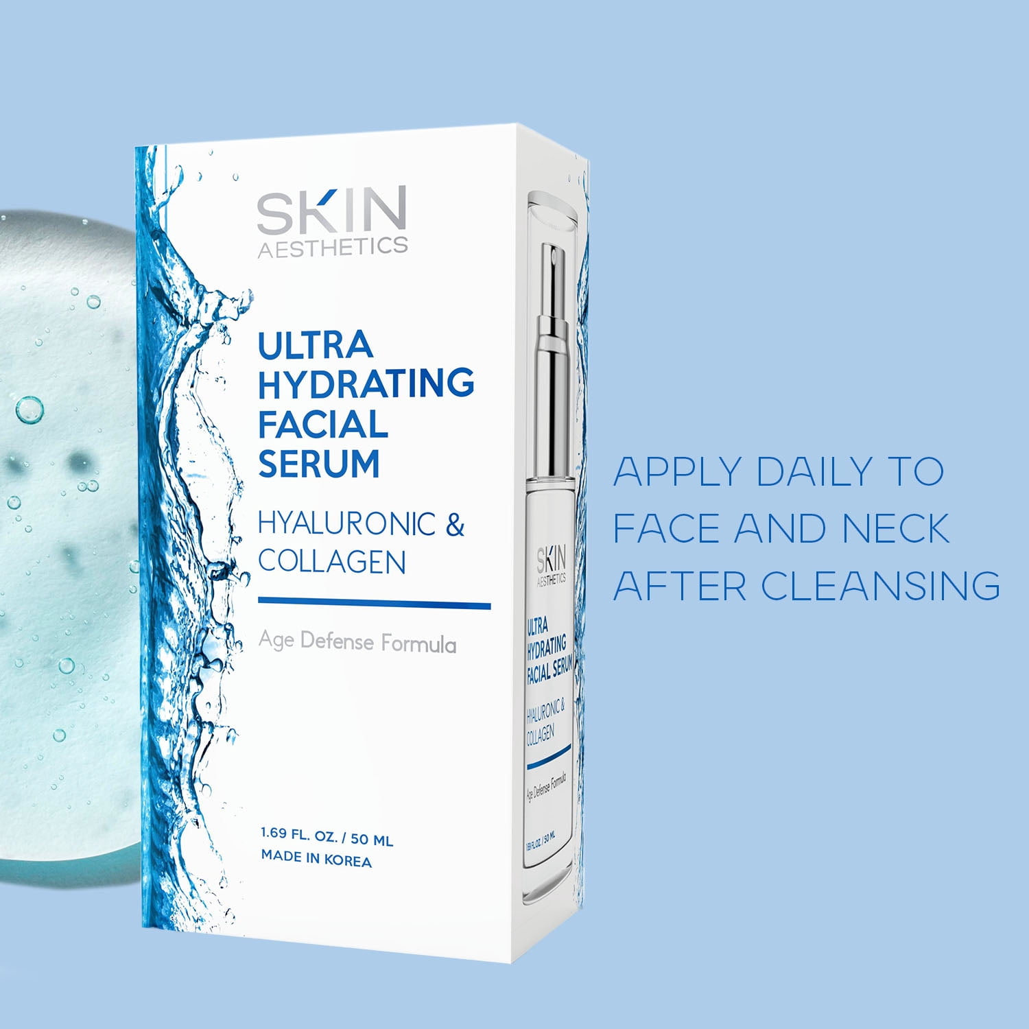 Skin Aesthetics Hyaluronic Acid and Collagen Face Serum - Reduce Wrinkles & Fine Lines, Locks in Moisture & Ultra Hydrating Facial Serum - Cruelty Free Korean Skincare For All Skin Types - 1.69 Fl. oz