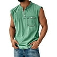 thumbnail image 2 of Evdexr Tank Tops Men Trendy Vintage Henley Relaxed Fit Sleeveless Hawaiian Tee Solid Plain Button Down T-Shirt Casual Big and Tall Tanks with Pockets Mint Green 3XL, 2 of 5