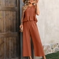 thumbnail image 6 of Besolor Womens Summer 2 Piece Outfits Casual Crewneck Sleeveless Ruffle Hem Tank Tops and Wide Leg Pants Lounge Sets, 6 of 6
