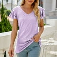 thumbnail image 6 of qolati Womens Summer Tops Dressy Trendy V Neck Ruffle Sleeve Eyelet Shirts 2024 Loose Fit Casual Cute Basic Tee Blouses, 6 of 6