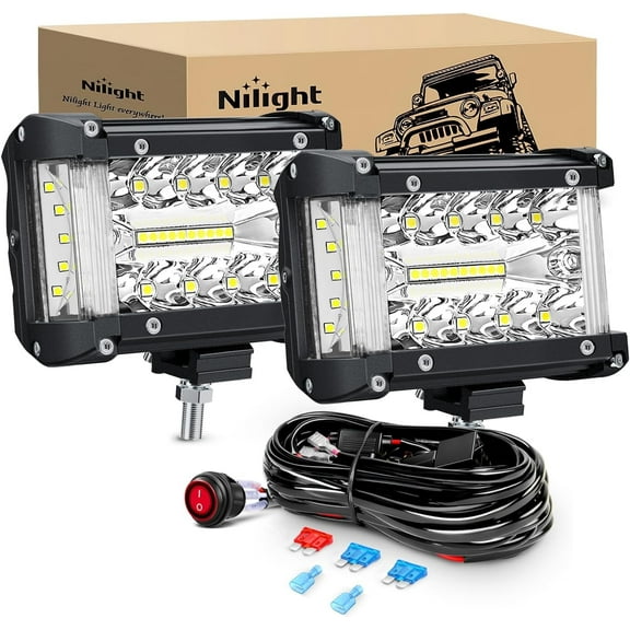 Nilight Side Shooter LED Light Bar 2PCS 4.3Inch Triple Row Spot Flood Combo Lights Led Work Light with Wiring Harness Kit for Off Road Fog Light Driving Light on Truck SUV ATV UTV, 2 Years Warranty