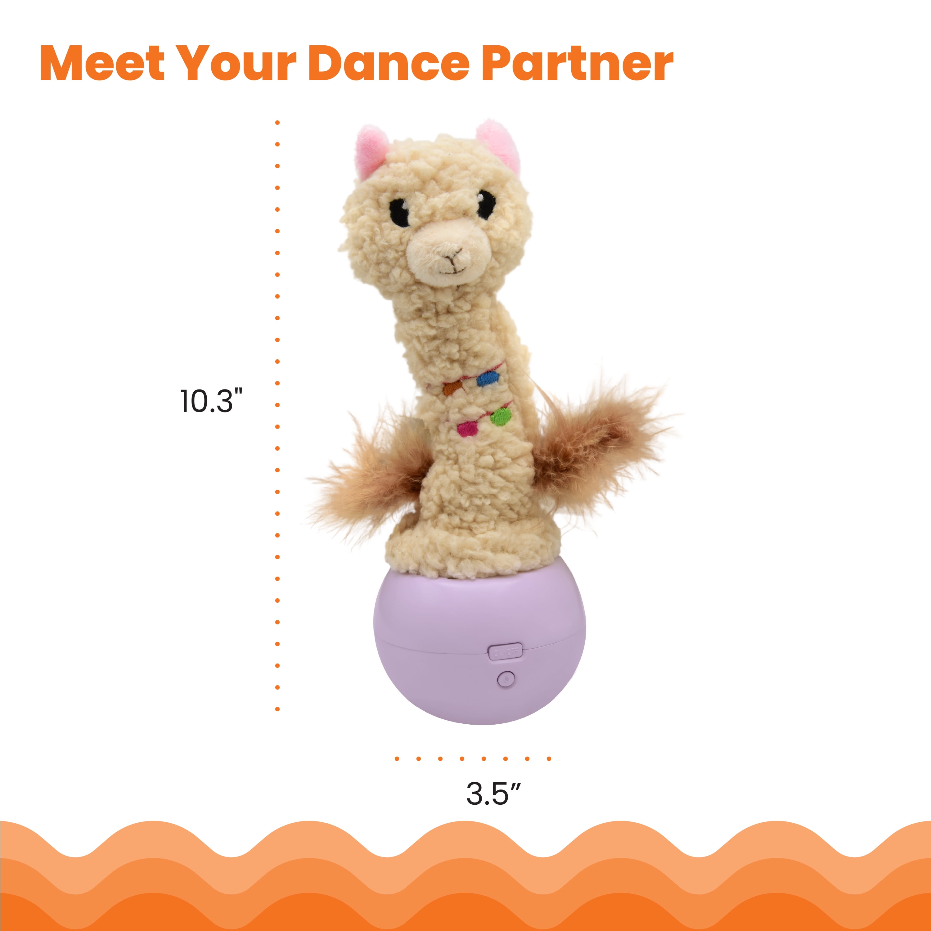 Catstages Electronic Dancing Llama Interactive Cat Toy, Wobbles and Plays Music, Battery Powered, Plush, White