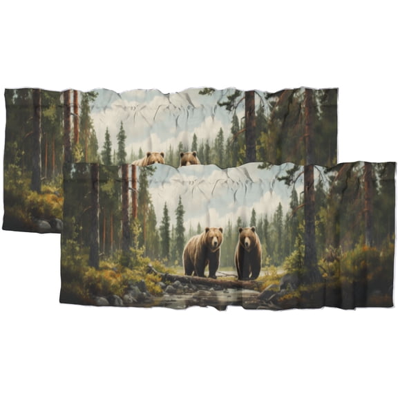 Cabin Bear Rod Pocket Thermal Insulated Curtain Valance Forest Wild Animal Rutsic Hunting Safari Nature Scenery Thermal Insulated Room Darkening Curtain for Dinning Room 54 by 18 in, 2 Panel
