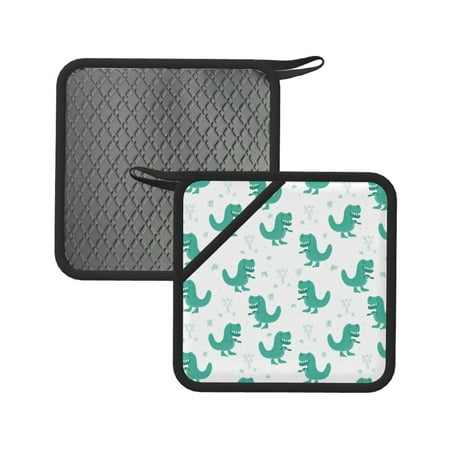 

2PCS Pot Holders for Kitchen - Heat Resistant Silicone Pot Holders with Hanging Loop green Dinosaur print Non Slip Oven Hot Pads Potholders for Decor Baking Cooking Kitchen