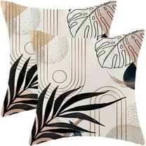 Mid Century Boho Pillow Covers 18x18 Set of 2, Modern Tropical Leaf Outdoor Decorations Throw Pillow Covers Bohemian Farmhouse Decorative Linen Cushion Case for Couch Sofa Home