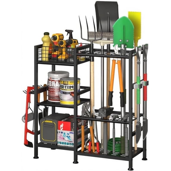 3-Tier Garden Tool Storage Rack 31.1 In 35 Slots 11 Hooks for Garage and Shed