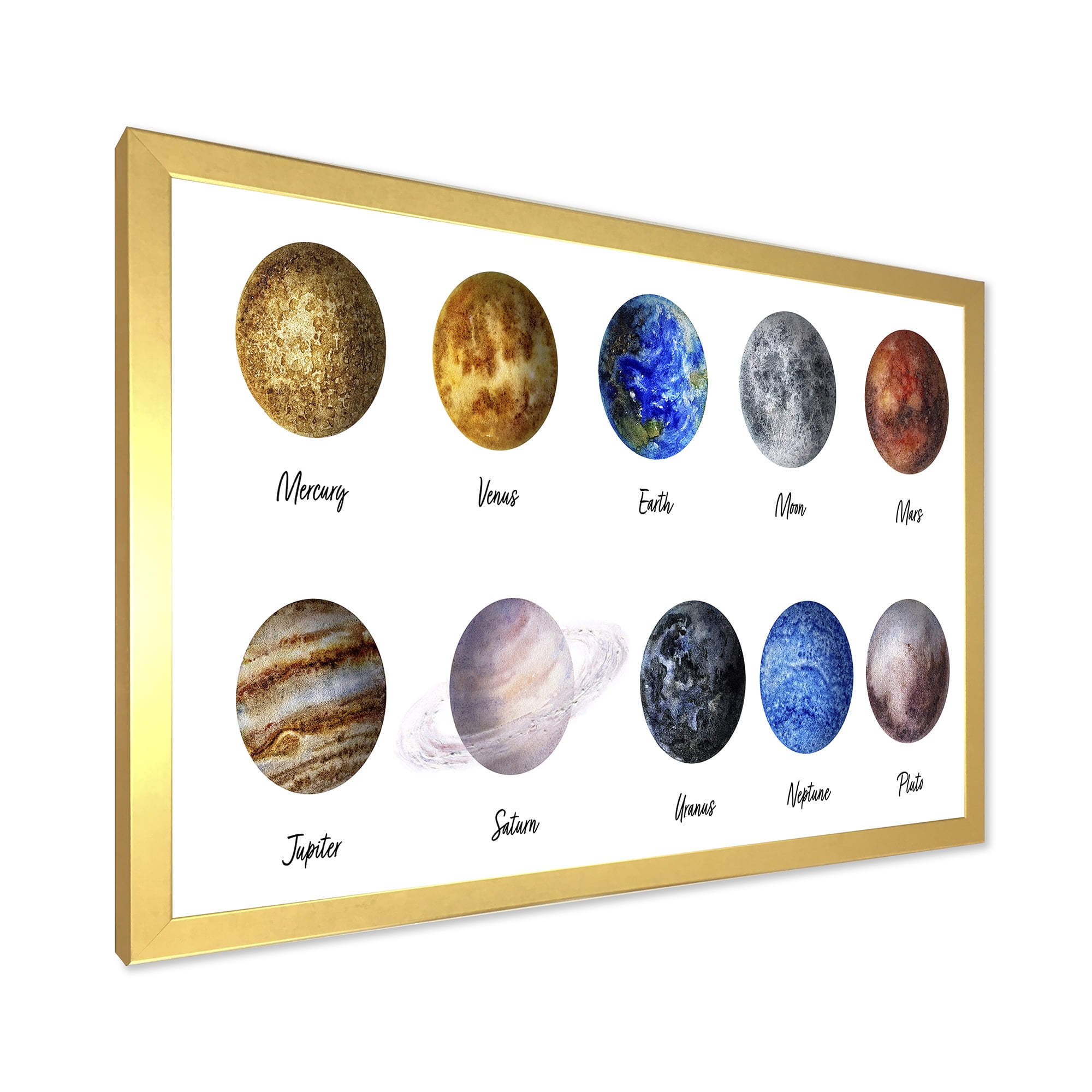 Designart 'All Planets United On White' Modern Framed Art Print
