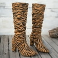thumbnail image 4 of Miluxas Women Block Mid Heel Over Knee Boots Pointed Toe Knee High Boots Leather Zebra Pattern Mid Chunky Heel Comfy Winter Warm Fashion Dress Heeled Boots Brown 6(37), 4 of 9
