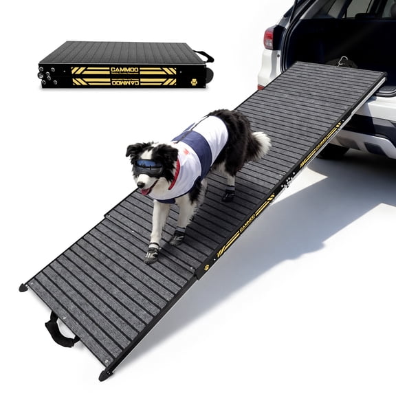 CAMMOO Foldable Dog Ramp for Large Dogs, Metal Frame Dog Car Ramp with Non-Slip Rug Surface, Portable Pet Ramp Stairs, Folding Dog Steps for Medium Large Dogs to Get Into Car SUV Truck