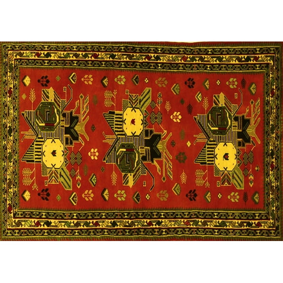 Ahgly Company Machine Washable Indoor Rectangle Persian Yellow Traditional Area Rugs, 6' x 9'