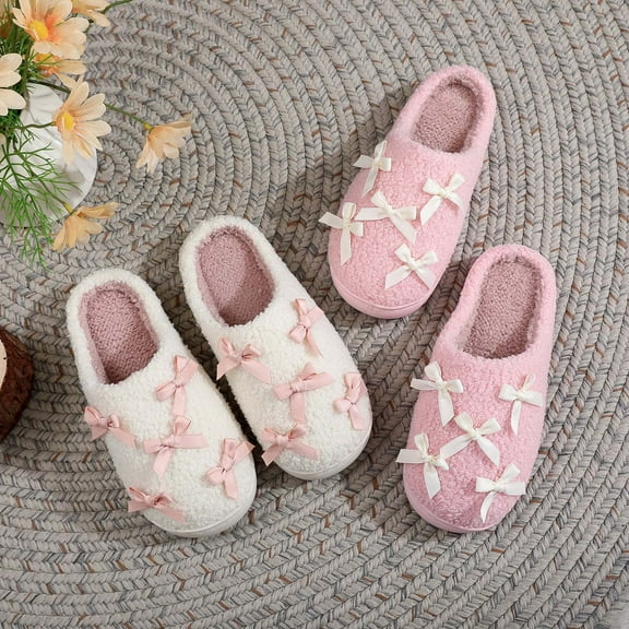 Slippers for Women Men Flat Heel Close Toe House Slippers Leisure Home Indoor Outdoor Thick Velvet Winter Warm Shoes Pink#01 5.5