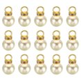 thumbnail image 1 of Unique Bargains 12mm Faux Pearl Pendants Drops, 100 Pack Round Imitation Pearl Beads with Rhinestone, Golden Beige, 1 of 6