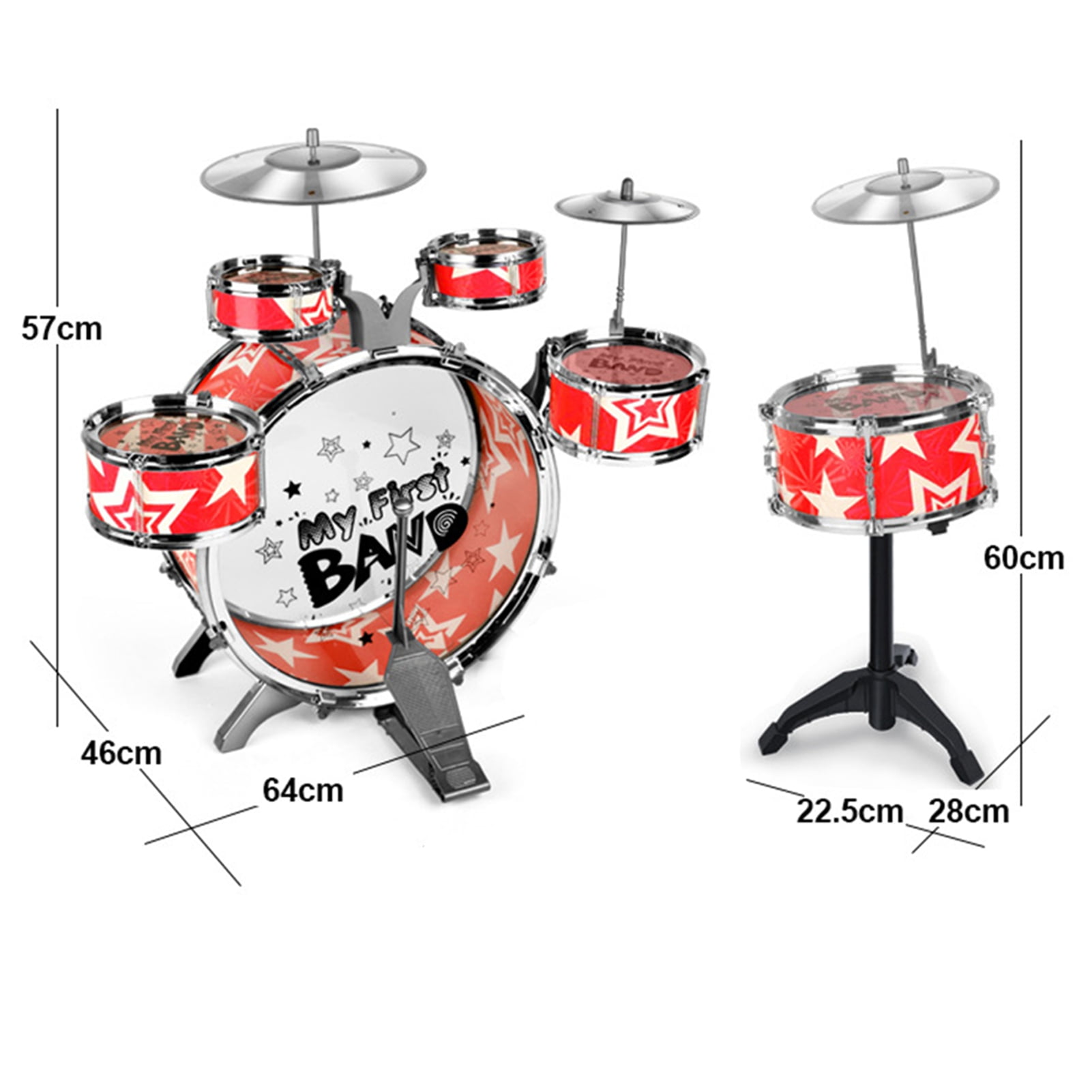 Drum Kit Kids Drum Set 6 Piece Jazz Drum Kit with Cymbal Pedal Drumsticks Folding Step Stool Percussion Musical Instrument for Children Beginners Plastic Metal