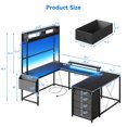 thumbnail image 2 of TROPOW U Shaped Desk with Monitor Stand and LED Lights, U Shaped Gaming Desk with Storage Shelves, Large Computer Desk with Power Outlets, Large Corner Office Desk with 4 Drawers,Black, 2 of 7